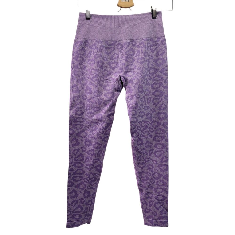 Women Lilac Leopard Seamless Leggings High Rise Workout Athletic Size Large